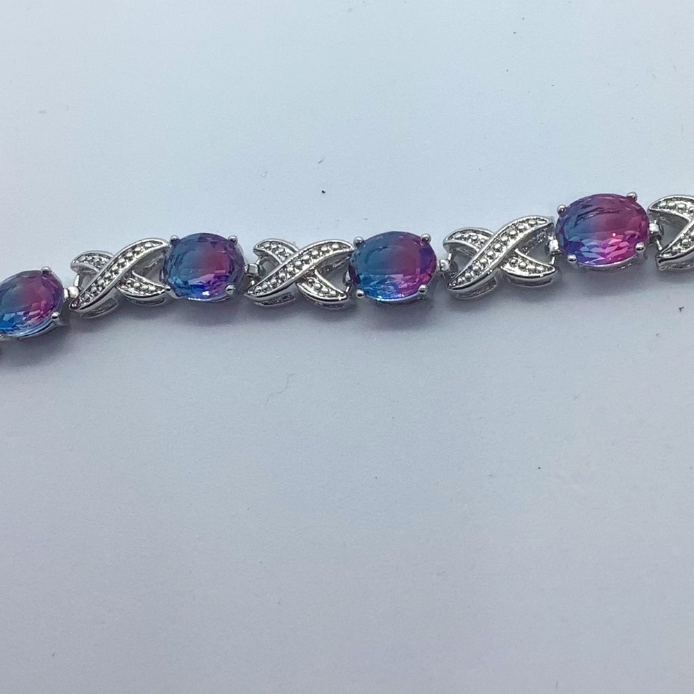 Blue and pink quartz like cubic zirconia bracelet